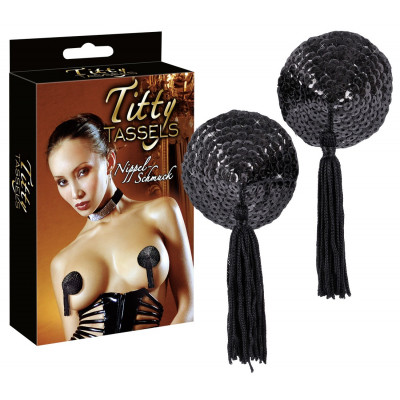 COPRICAPEZZOLI NERO CON DECORI \"TITTY TASSELS\"