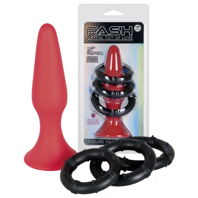 KIT CUNEO ANALE IN SILICONE E 3 ANELLI FALLICI \"PASH\"