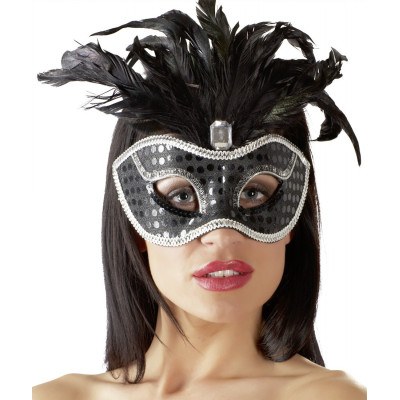 MASCHERA CON PIETRA PREZIOSA PAILLETTES E PIUME \"MYSTIQUE\"